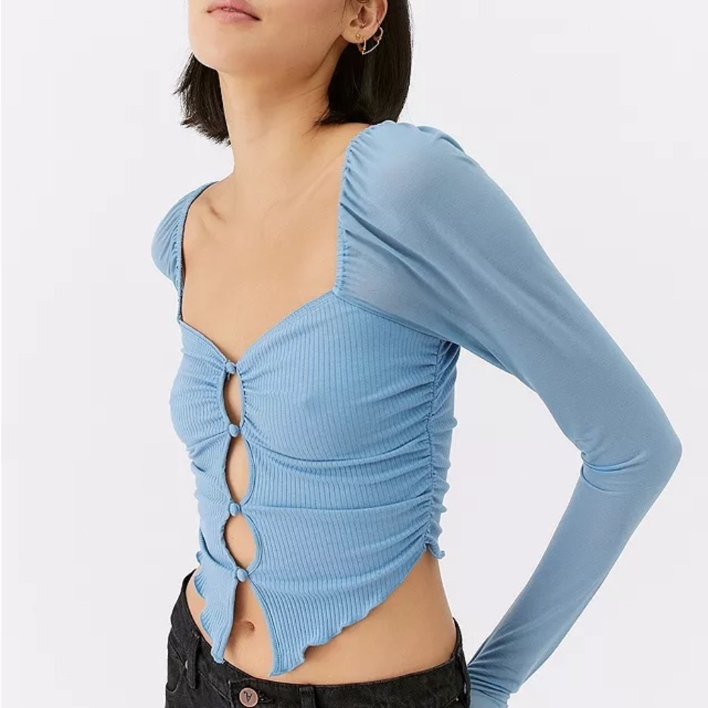 Urban Outfitters | Light Blue Ruched Long Sleeve Top